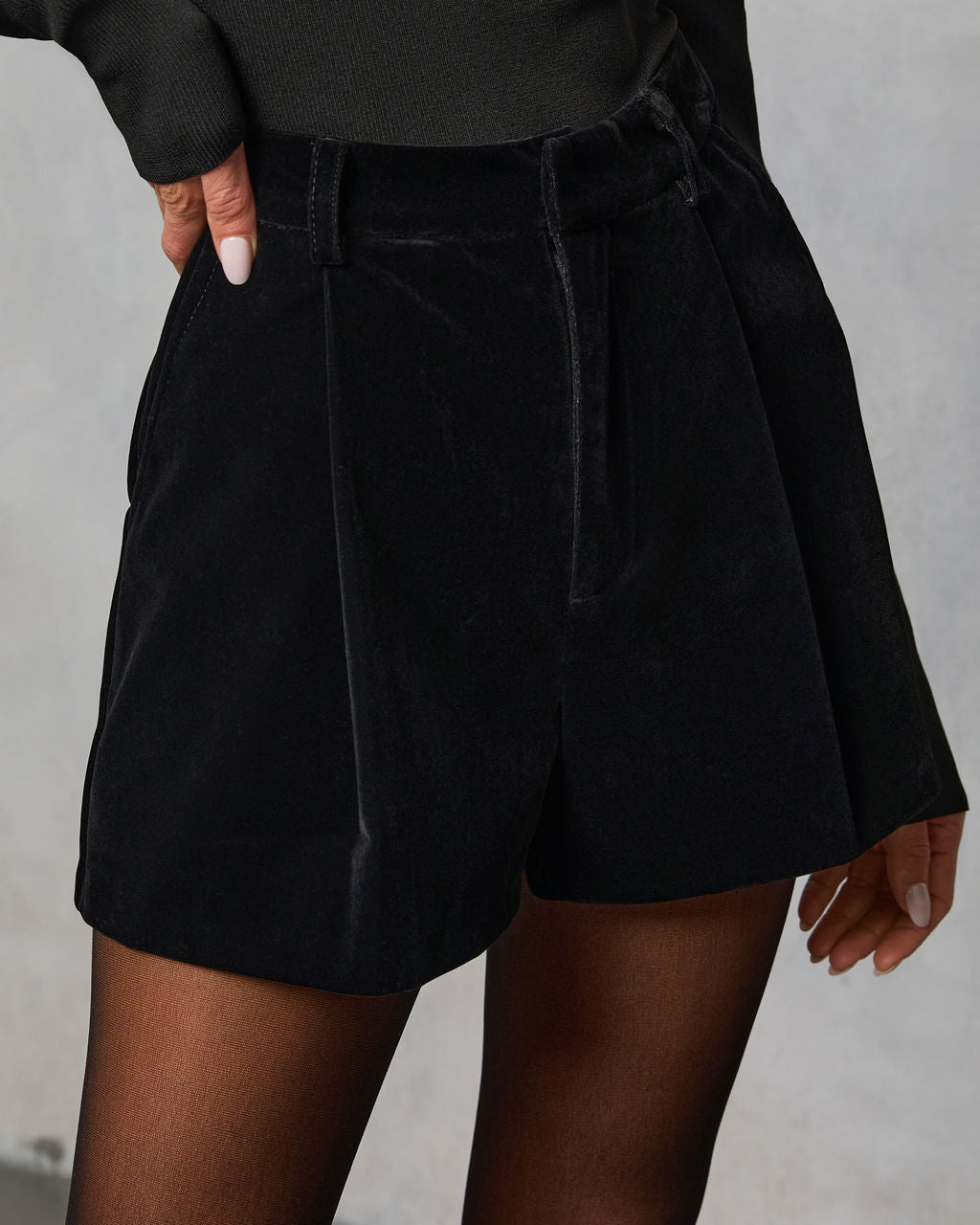 Tahlia Pleated Velvet Shorts-Vogue Logic