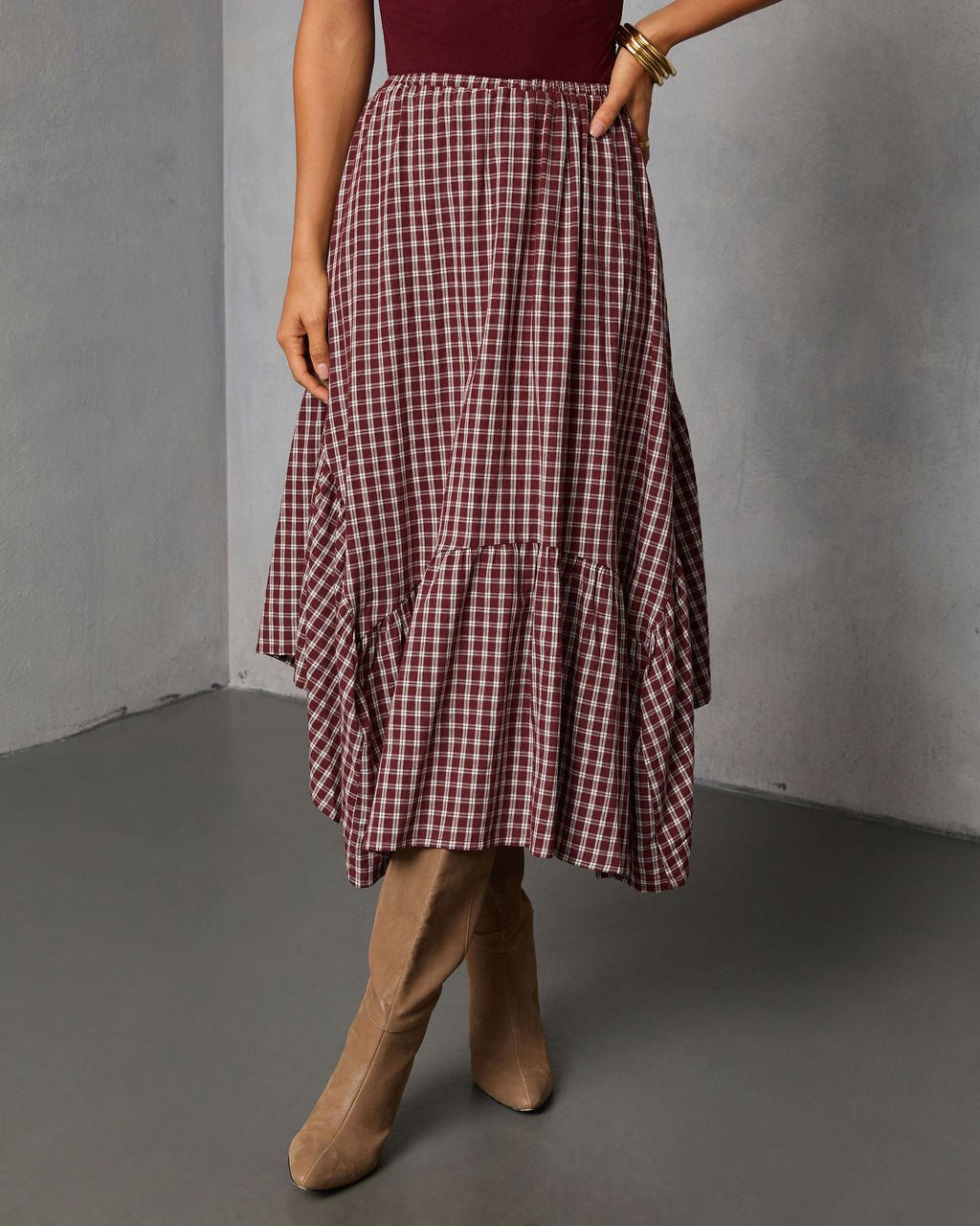 Metina Gingham Midi Skirt-Vogue Logic