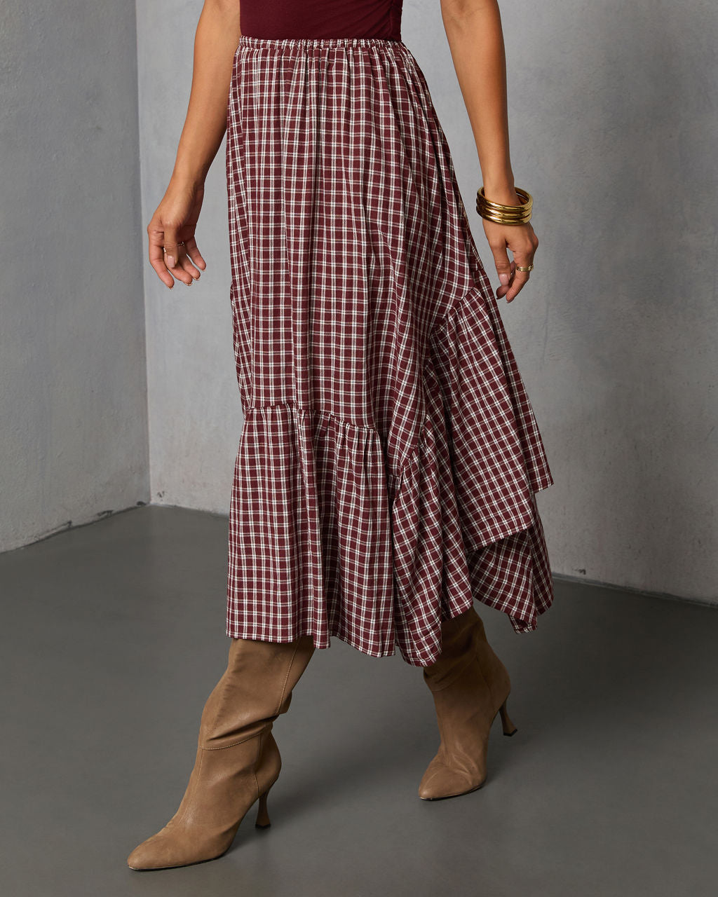 Metina Gingham Midi Skirt-Vogue Logic