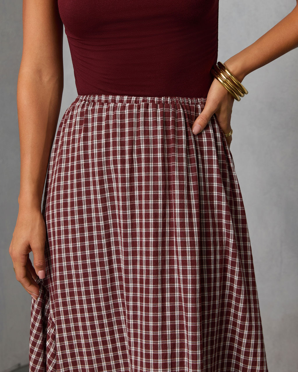 Metina Gingham Midi Skirt-Vogue Logic