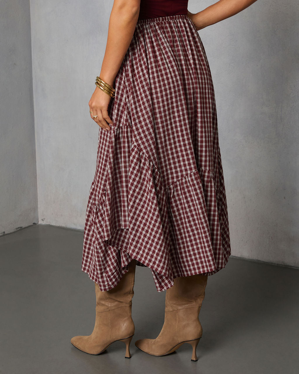 Metina Gingham Midi Skirt-Vogue Logic