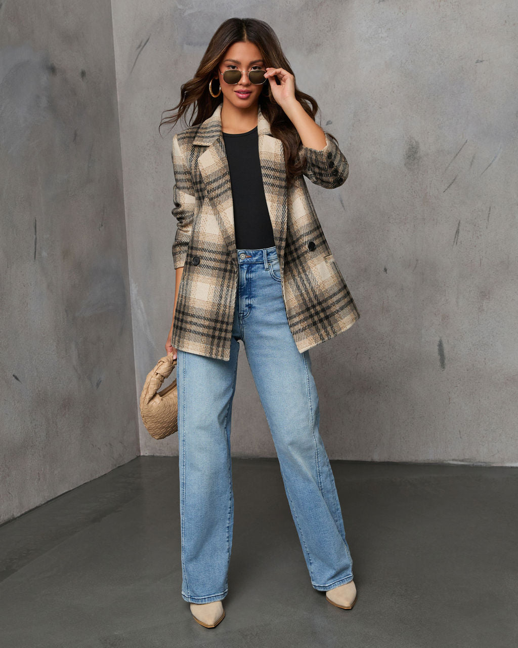 Stay Close Plaid Oversized Blazer-Vogue Logic