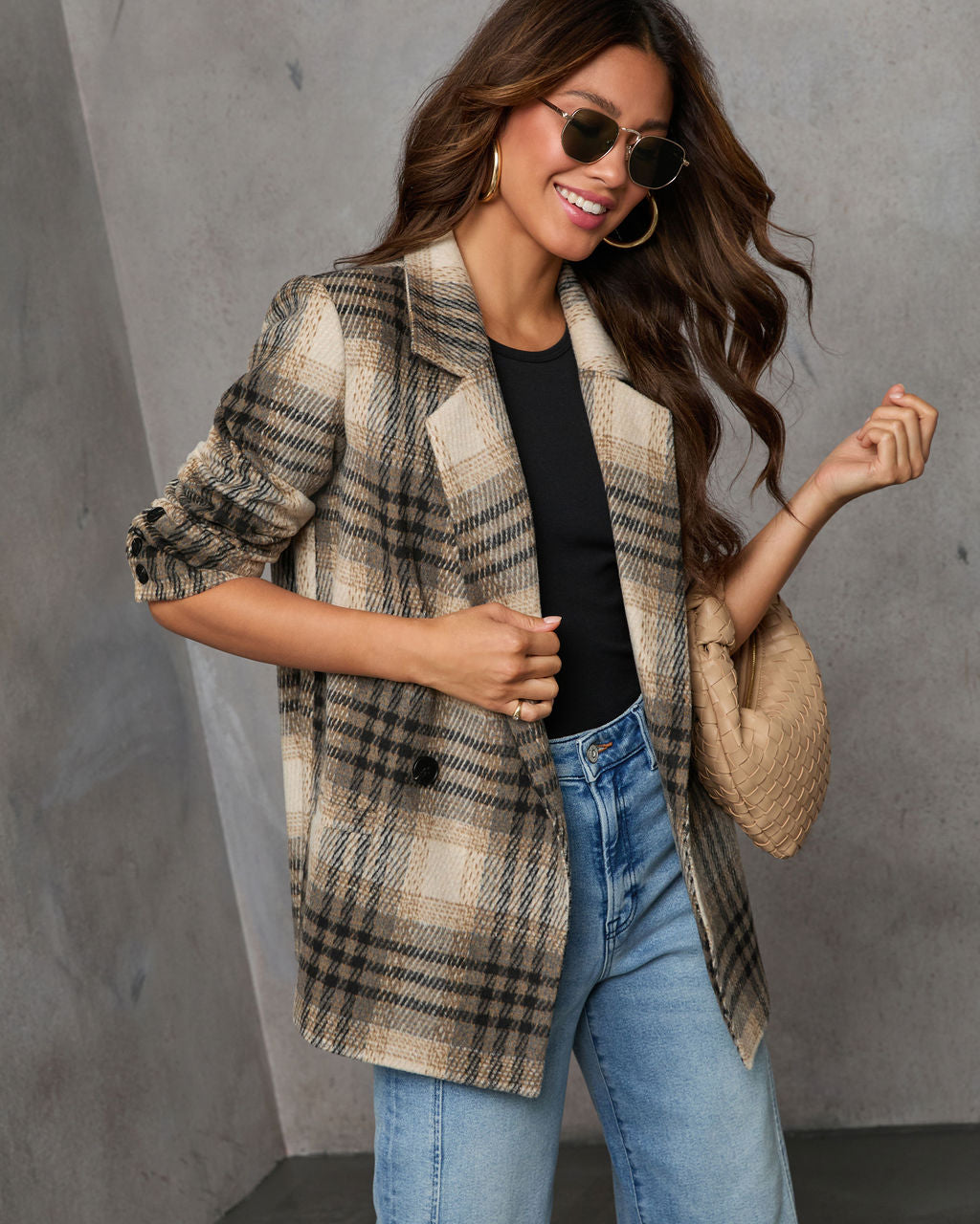 Stay Close Plaid Oversized Blazer-Vogue Logic