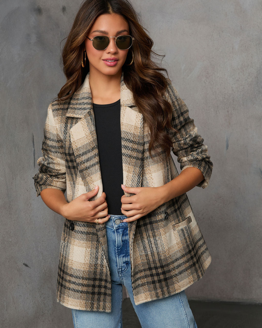 Stay Close Plaid Oversized Blazer-Vogue Logic