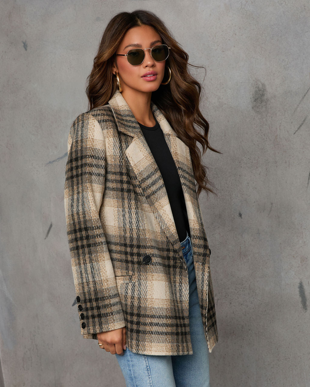 Stay Close Plaid Oversized Blazer-Vogue Logic