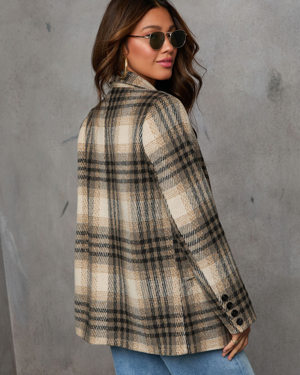 Stay Close Plaid Oversized Blazer-Vogue Logic