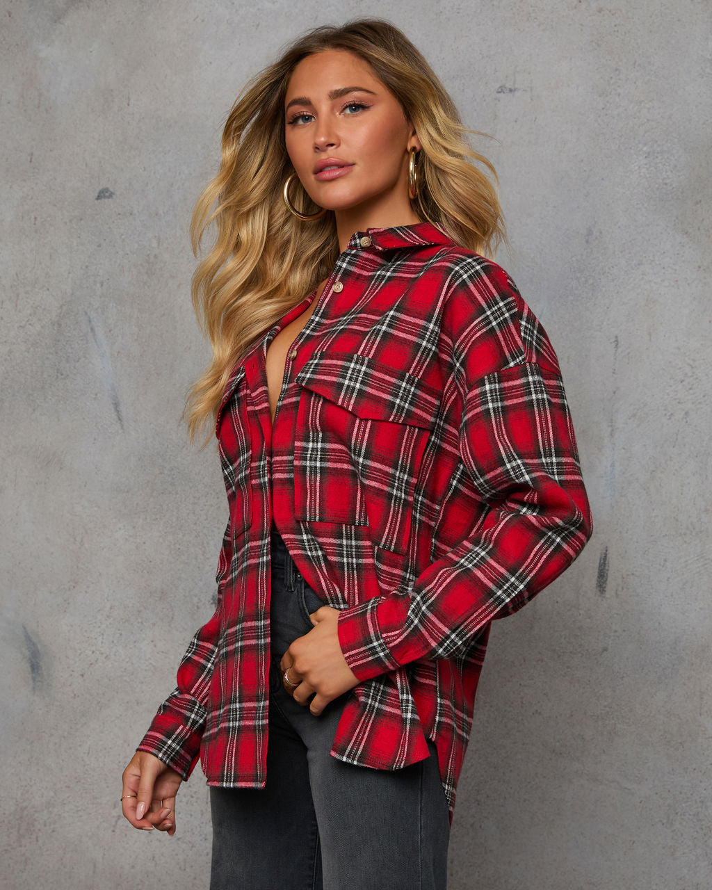 Petaluma Cotton Blend Plaid Button Down Top-Vogue Logic