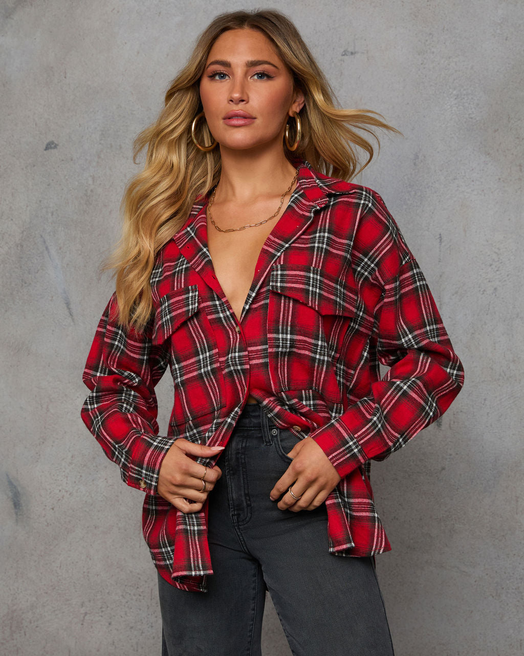 Petaluma Cotton Blend Plaid Button Down Top-Vogue Logic
