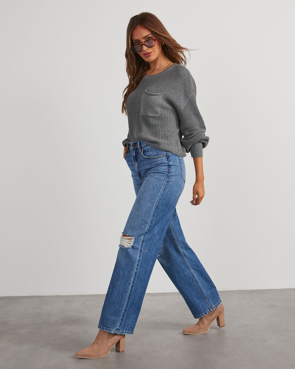 Kerry Relaxed Long Sleeve Sweater Top-Vogue Logic