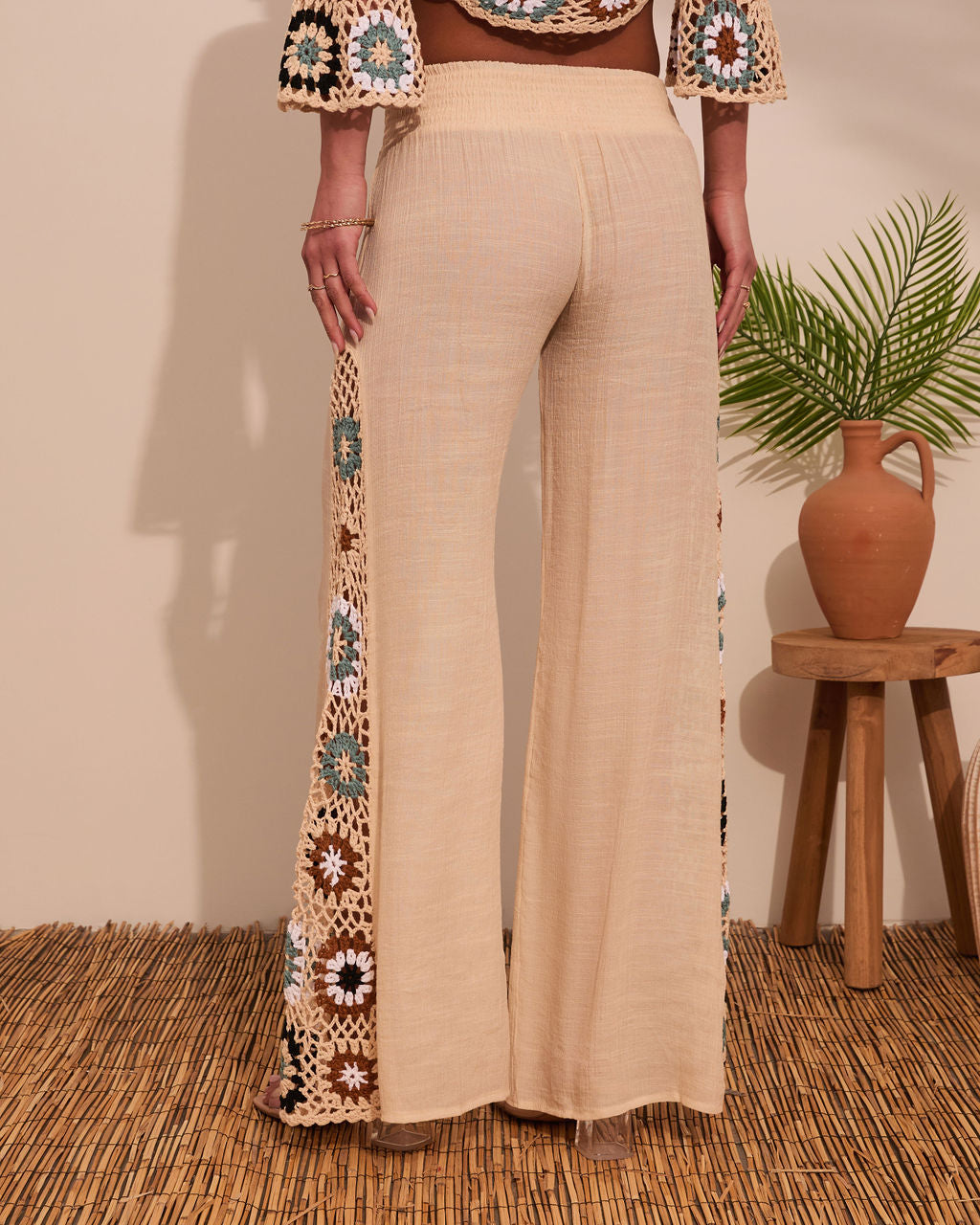 Josia Crochet Side Panel Pants-Vogue Logic