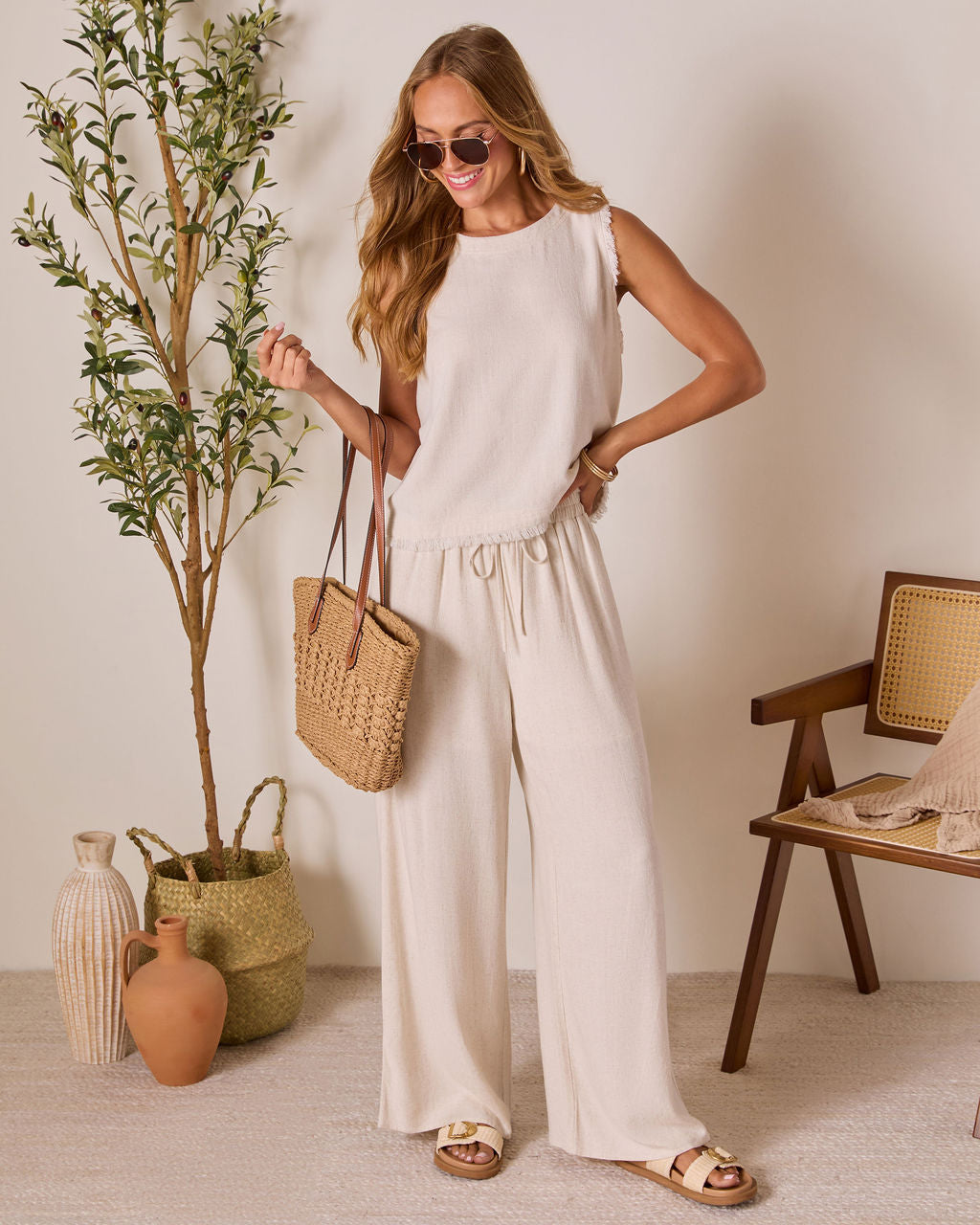Grecian Glow Linen Wide Leg Pants-Vogue Logic