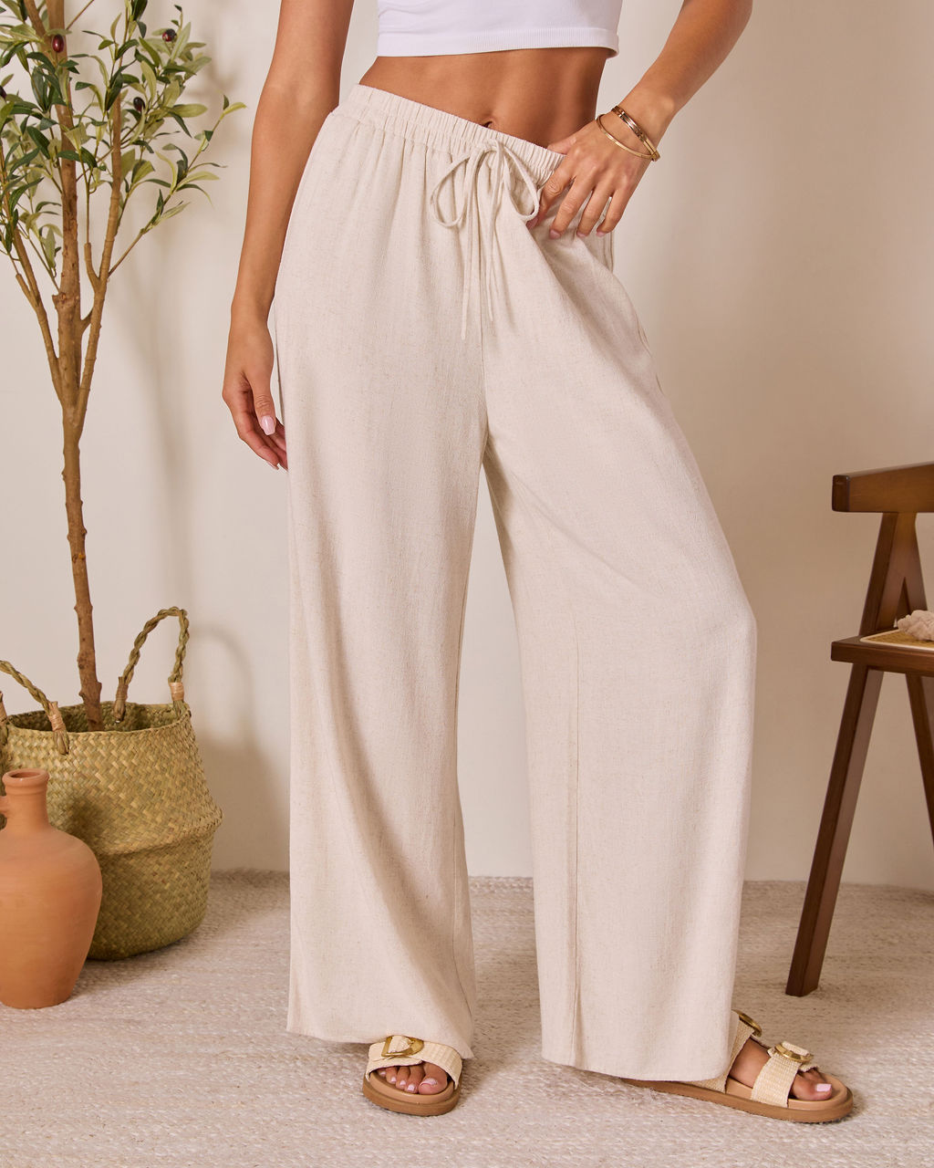 Grecian Glow Linen Wide Leg Pants-Vogue Logic