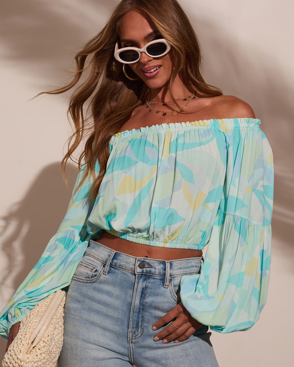 Tropical Spring Printed Off The Shoulder Top-Vogue Logic