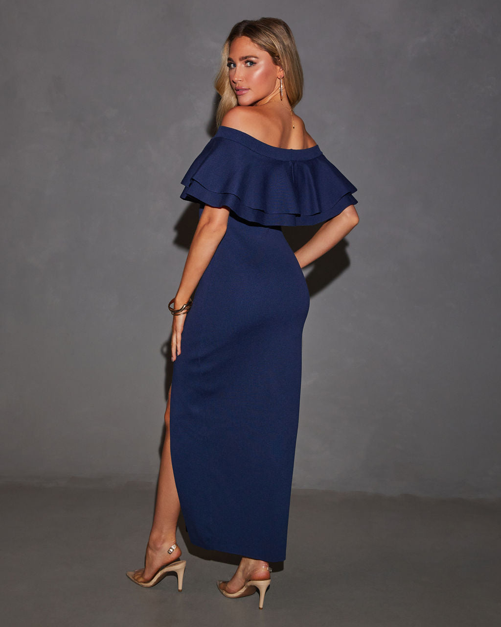 Timeless Beauty Ruffle Off The Shoulder Maxi Dress-Vogue Logic