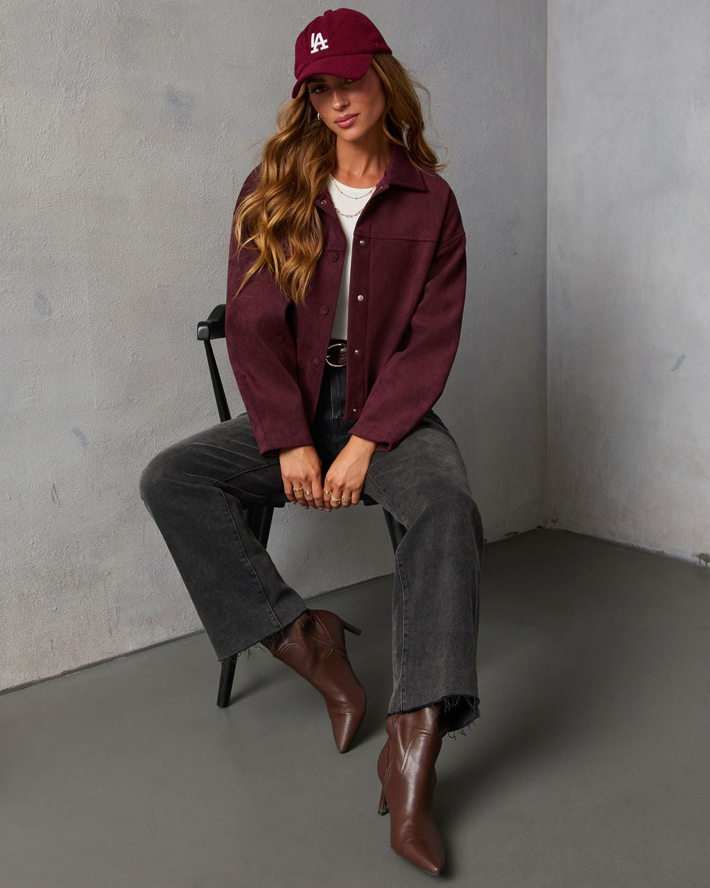 Plum Skies Suede Front Button Shirt Jacket-Vogue Logic