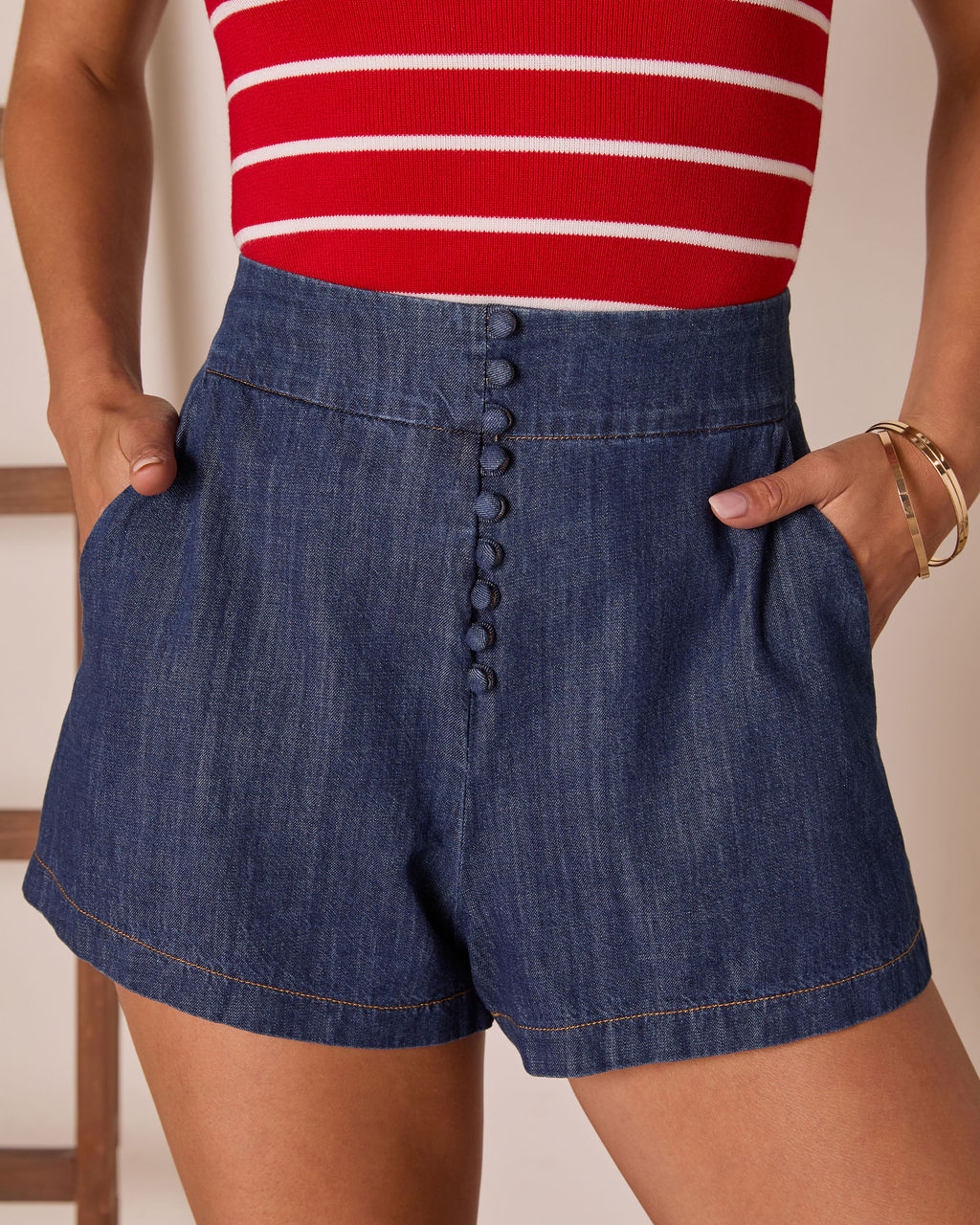 Kadina Buttoned Denim Shorts-Vogue Logic