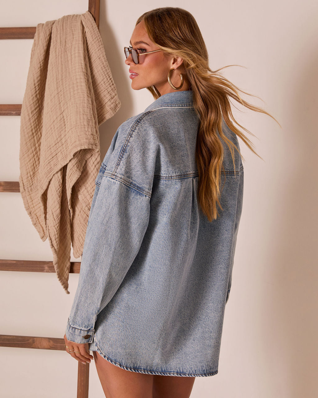 Centinela Oversized Denim Utility Button Down Top-Vogue Logic