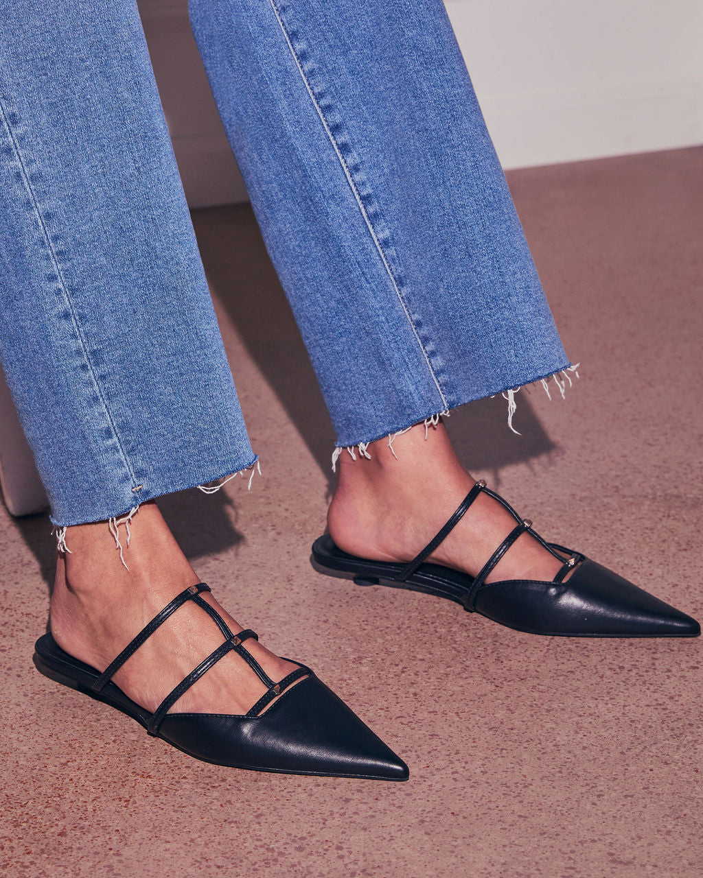 Corie Caged Leather Stud Flats-Vogue Logic