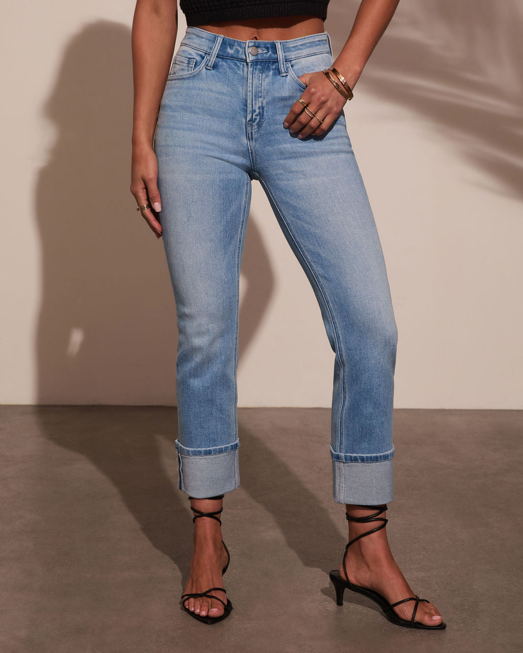 Julieanne Super Stretch Straight Leg Cuff Jeans-Vogue Logic