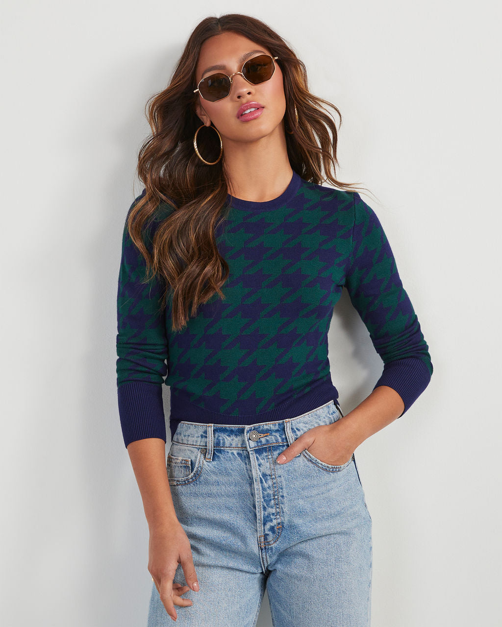 Chantal Houndstooth Pullover Sweater-Vogue Logic