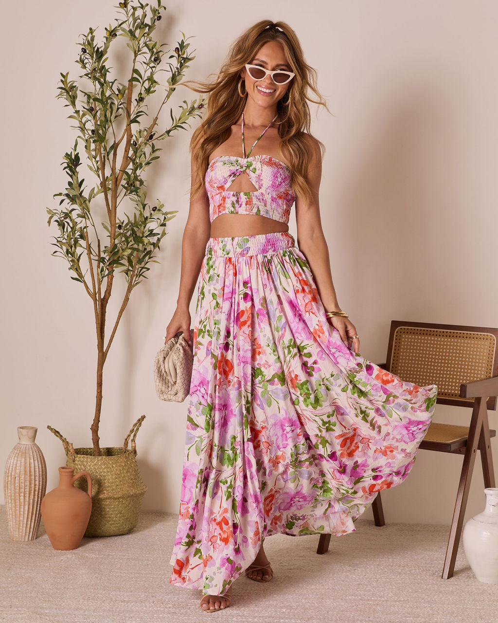 Moonpetal Floral Pleated Maxi Skirt-Vogue Logic