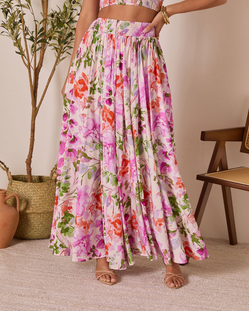 Moonpetal Floral Pleated Maxi Skirt-Vogue Logic
