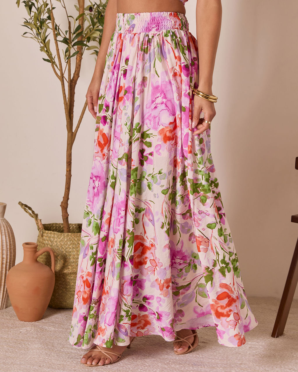 Moonpetal Floral Pleated Maxi Skirt-Vogue Logic