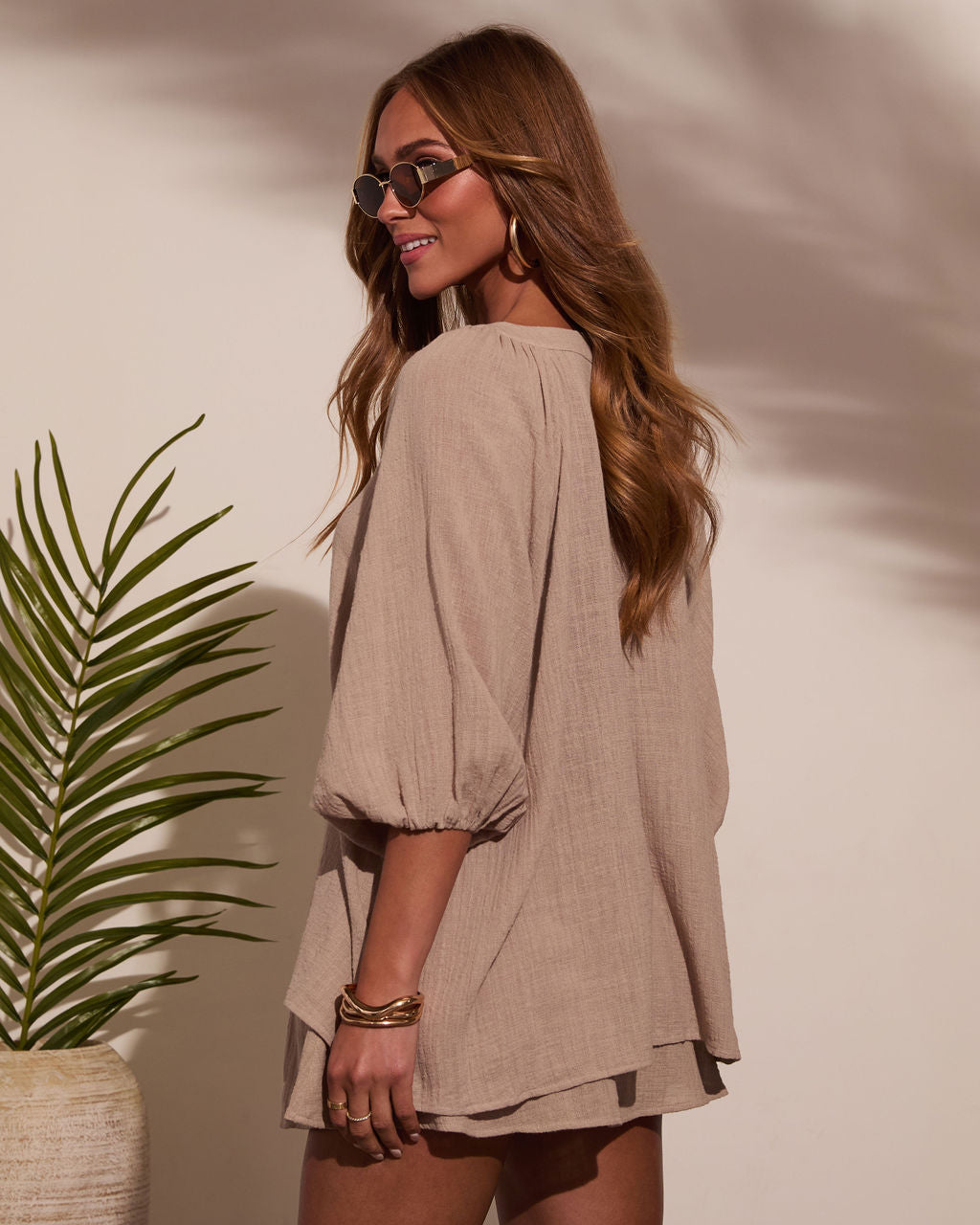 Rhodes Ruched Button Down Blouse-Vogue Logic