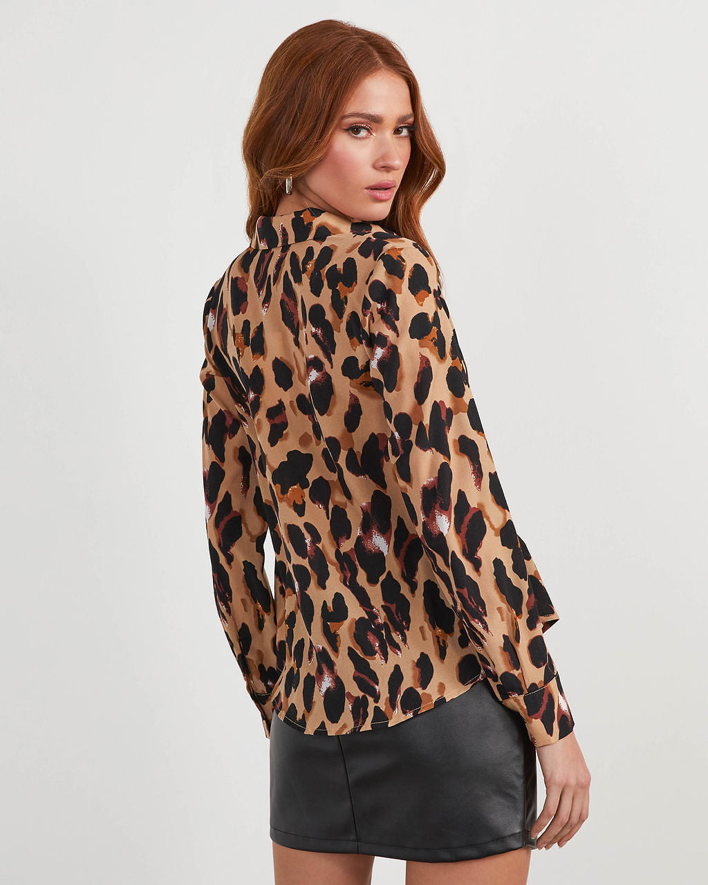 Ball Of Joy Button Down Leopard Blouse-Vogue Logic