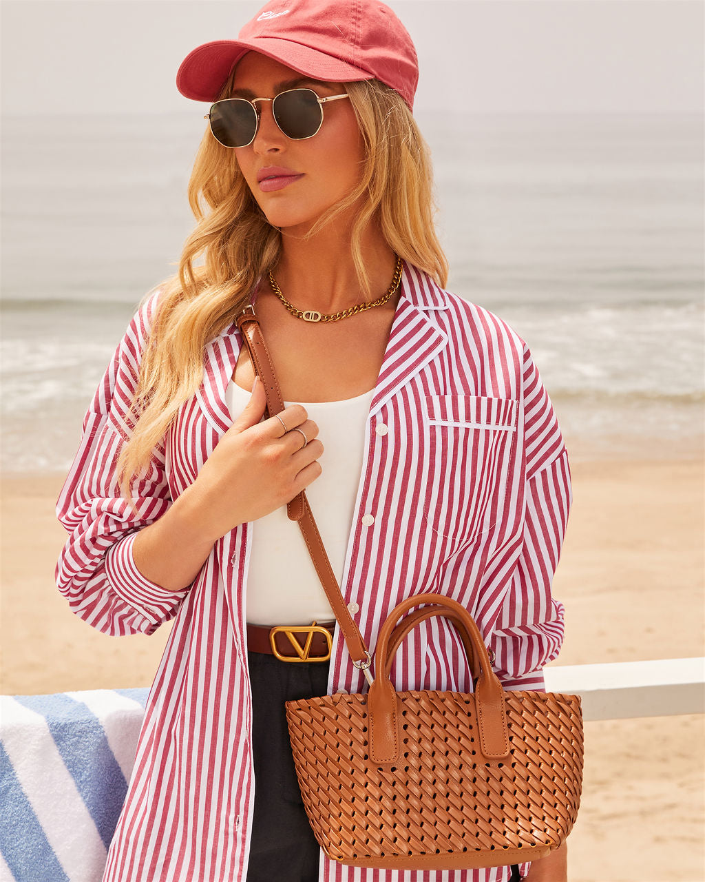 Picnic Date Woven Top Handle Tote Bag-Vogue Logic
