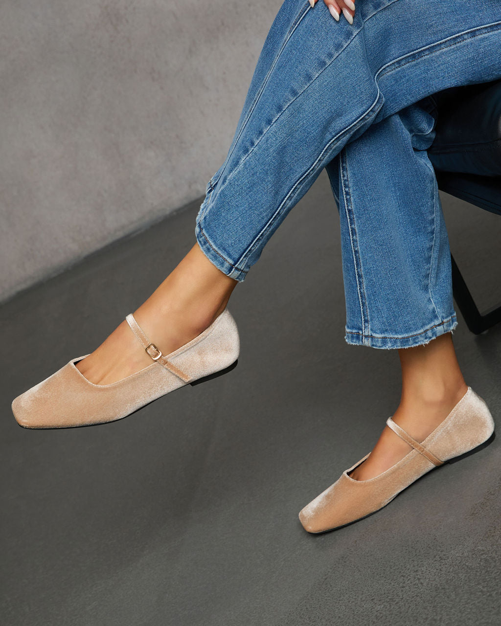 Janey Velvet Mary Jane Ballet Flats-Vogue Logic