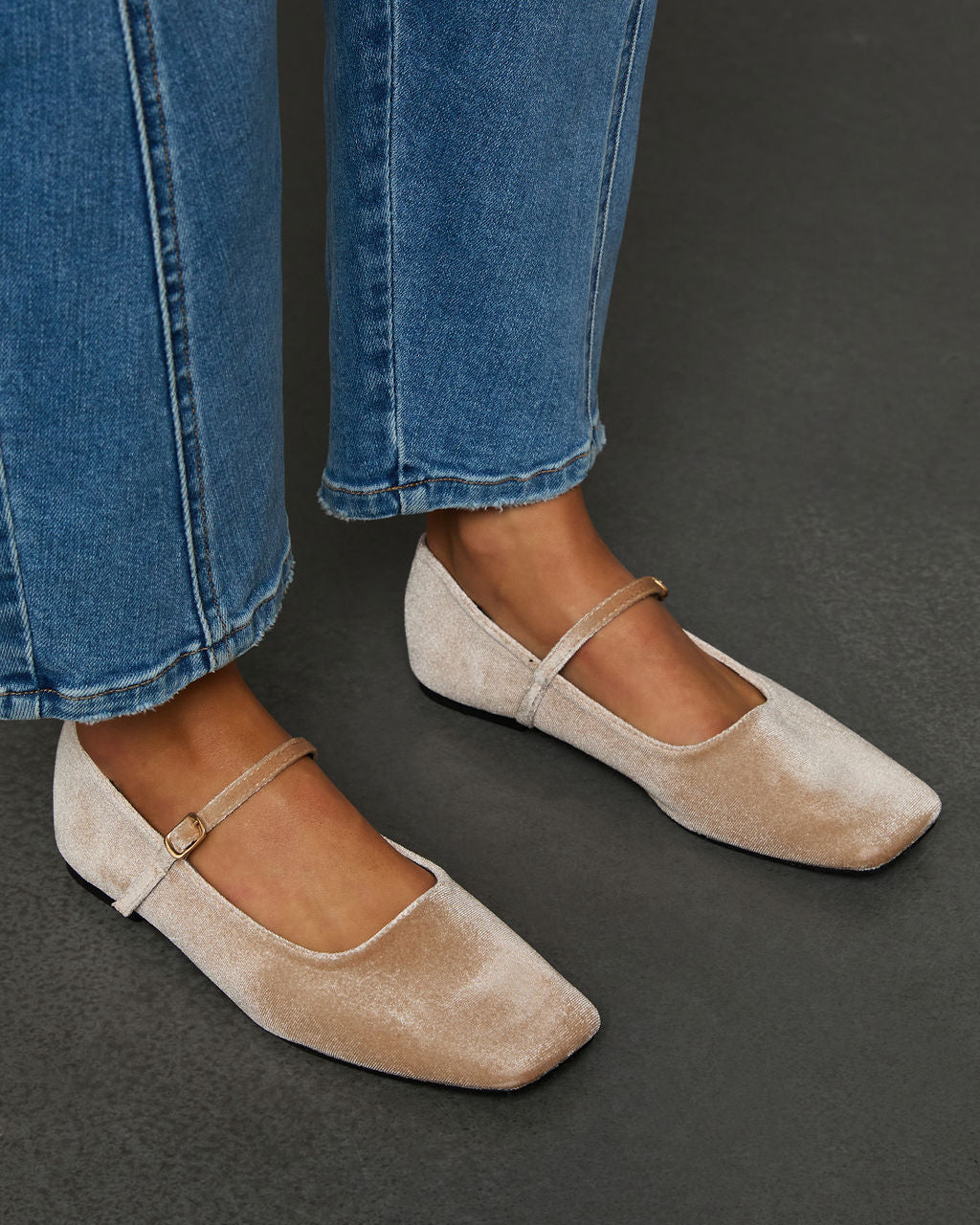 Janey Velvet Mary Jane Ballet Flats-Vogue Logic