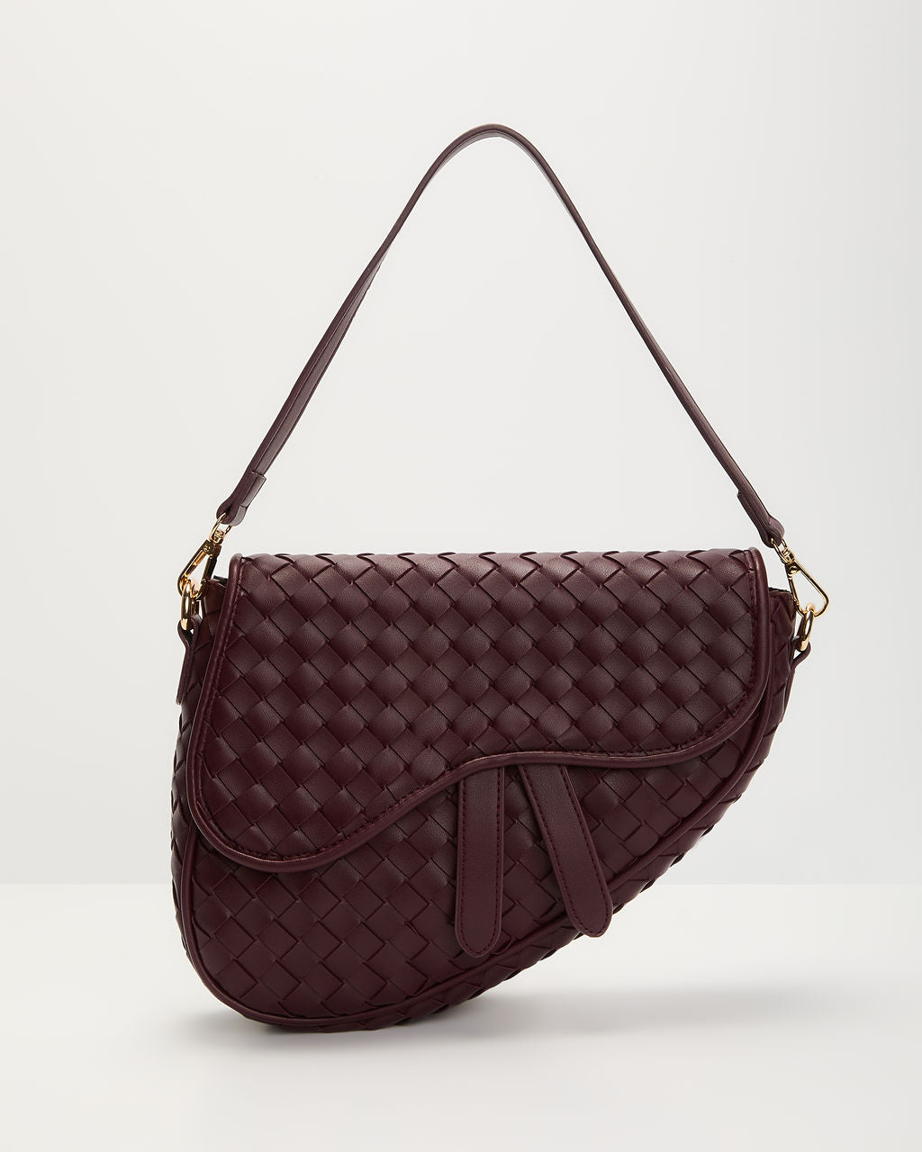 Kalila Faux Leather Woven Saddle Bag-Vogue Logic