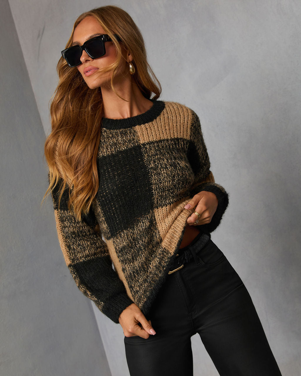 Reidah Knit Plaid Sweater-Vogue Logic