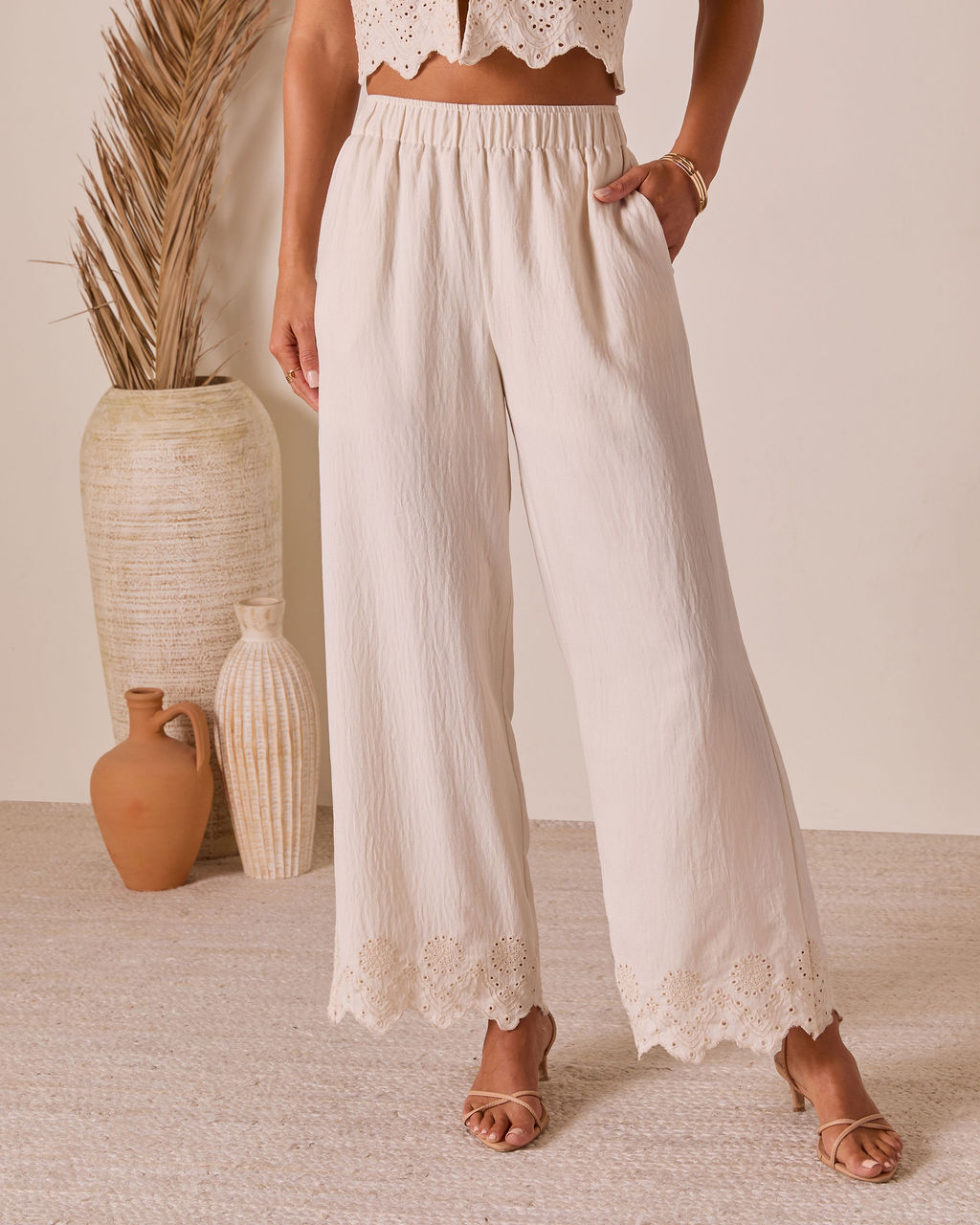 Summer on the Range Eyelet Hem Pants-Vogue Logic