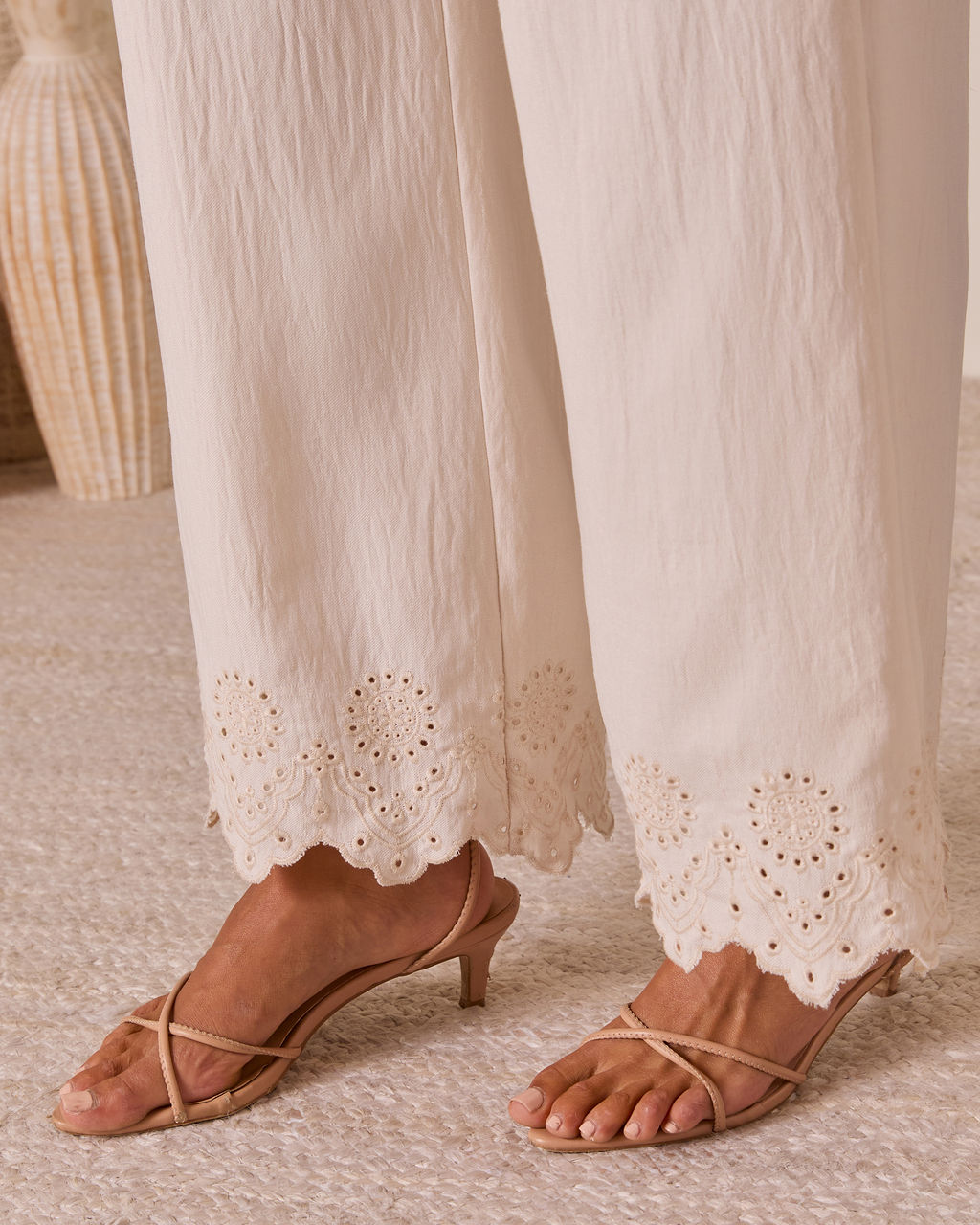 Summer on the Range Eyelet Hem Pants-Vogue Logic