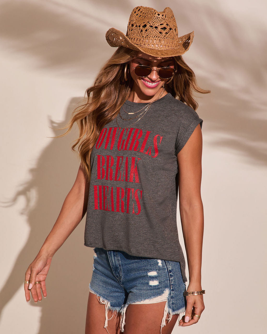 Cowgirls Break Hearts Muscle Tee-Vogue Logic