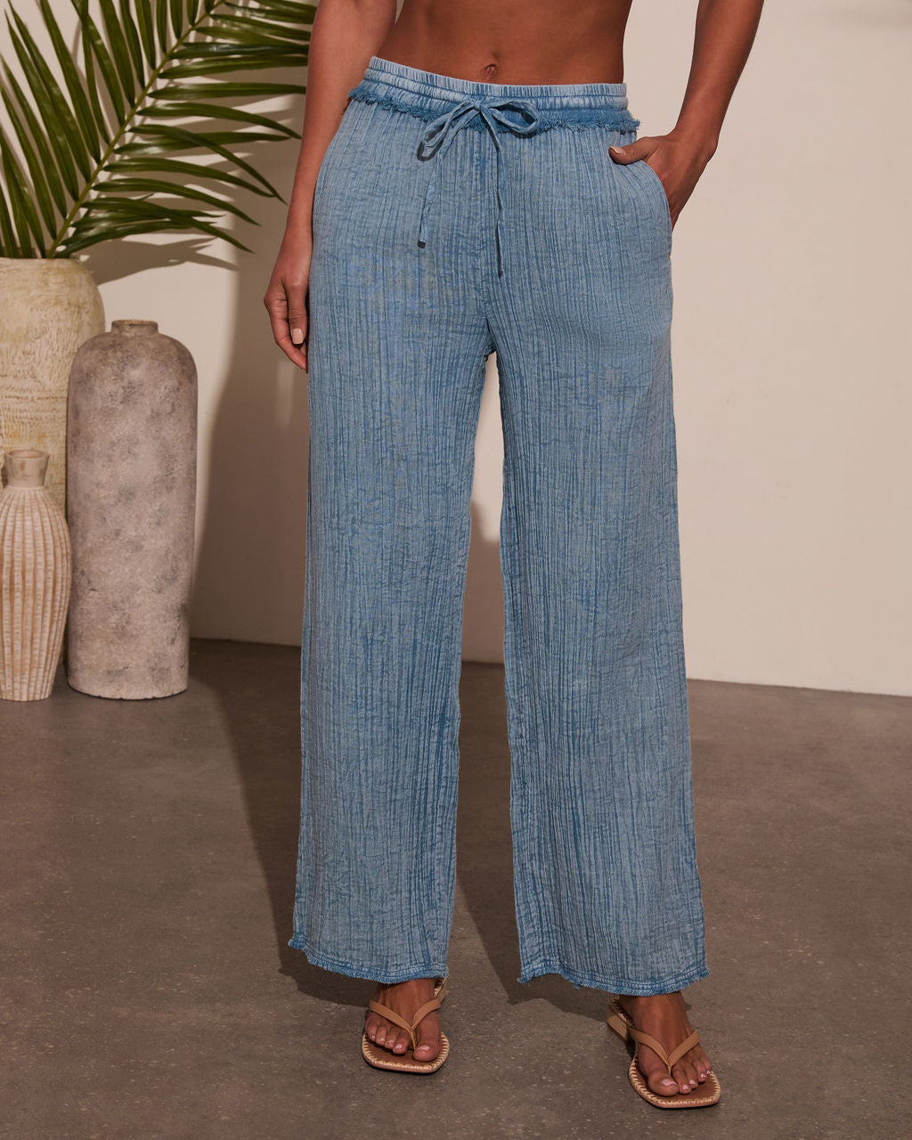 Francie Pleated Chambray Pants-Vogue Logic