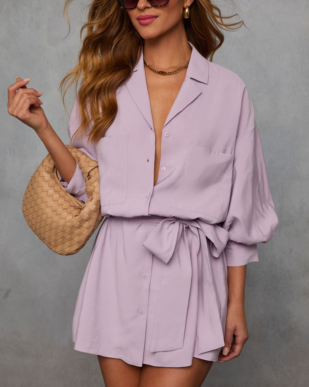 Brenna Blouson Sleeve Shirt Dress-Vogue Logic
