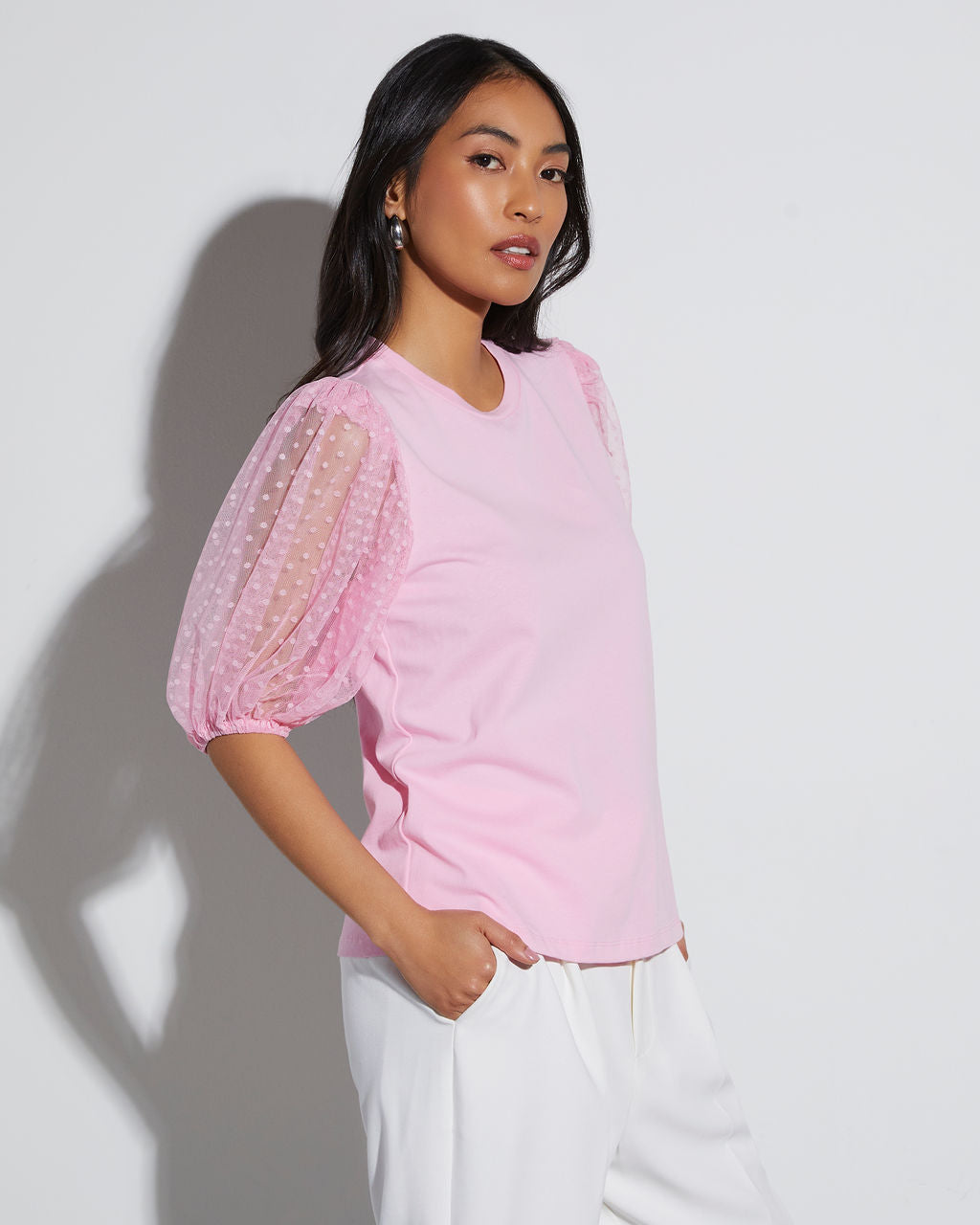 Prim And Proper Tulle Puff Sleeve Top-Vogue Logic