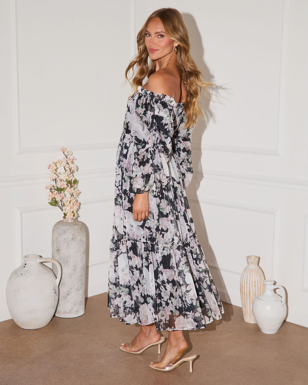 Moon Drenched Off The Shoulder Maxi Dress-Vogue Logic
