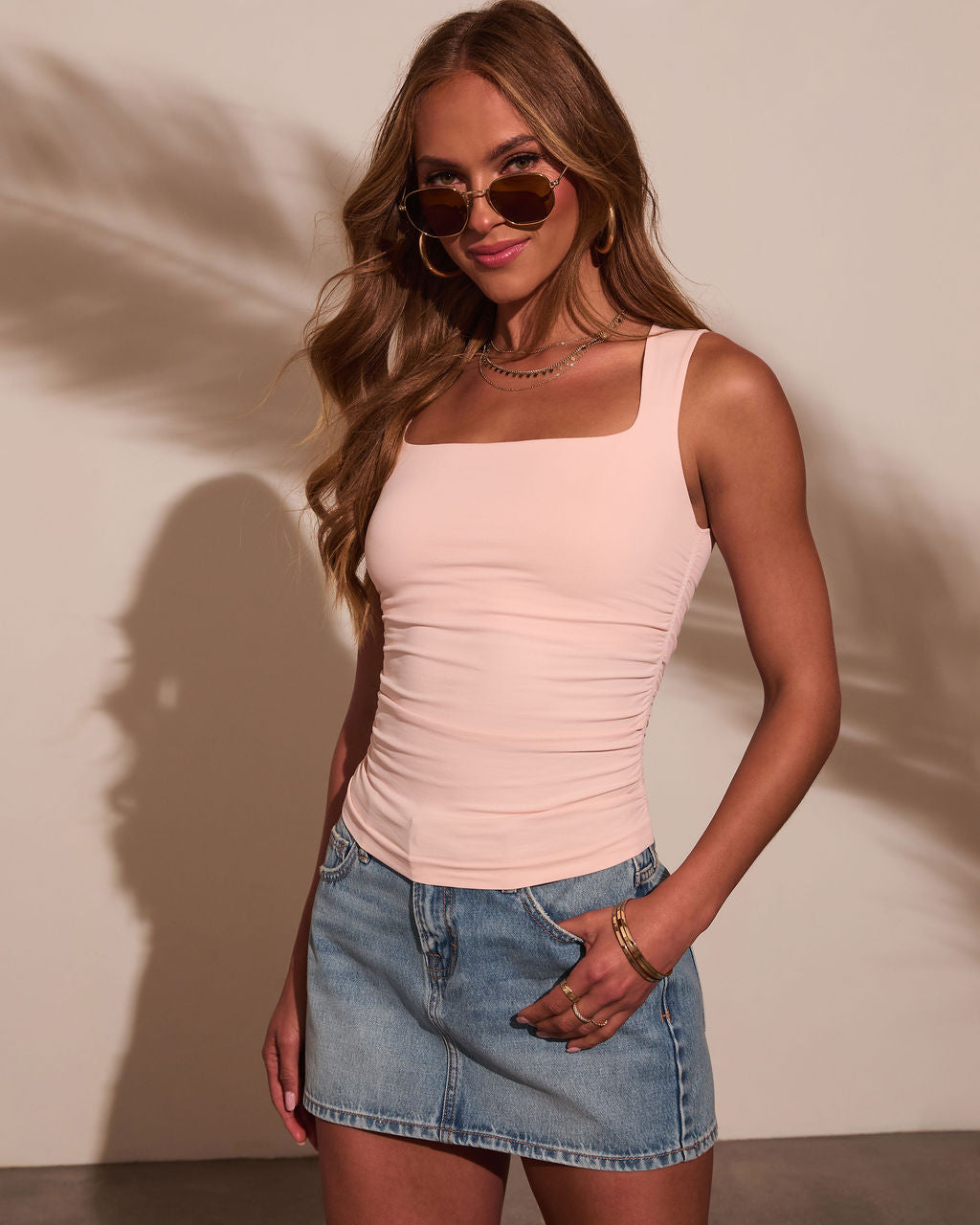 Mariala Ruched Square Neckline Tank-Vogue Logic