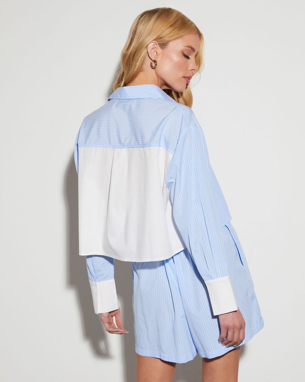 Valeria Striped Collar Button Down Top-Vogue Logic