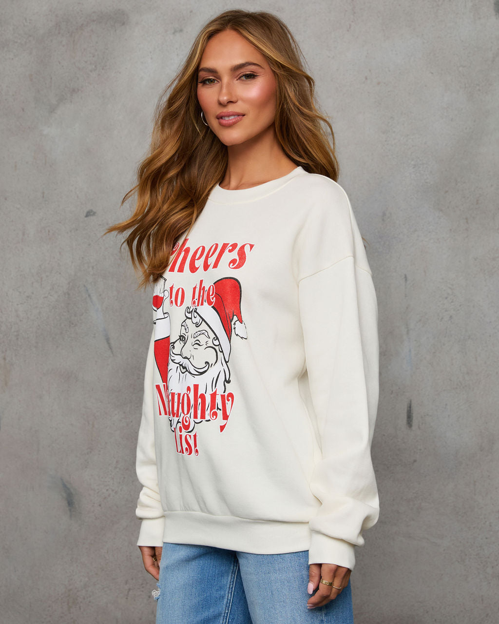 Cheers To The Naughty List Graphic Sweatshirt-Vogue Logic