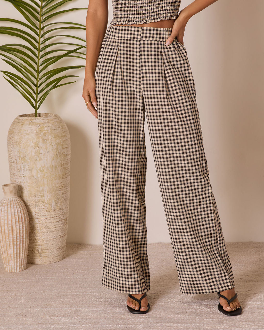 Salanah Wide Leg Gingham Pants-Vogue Logic
