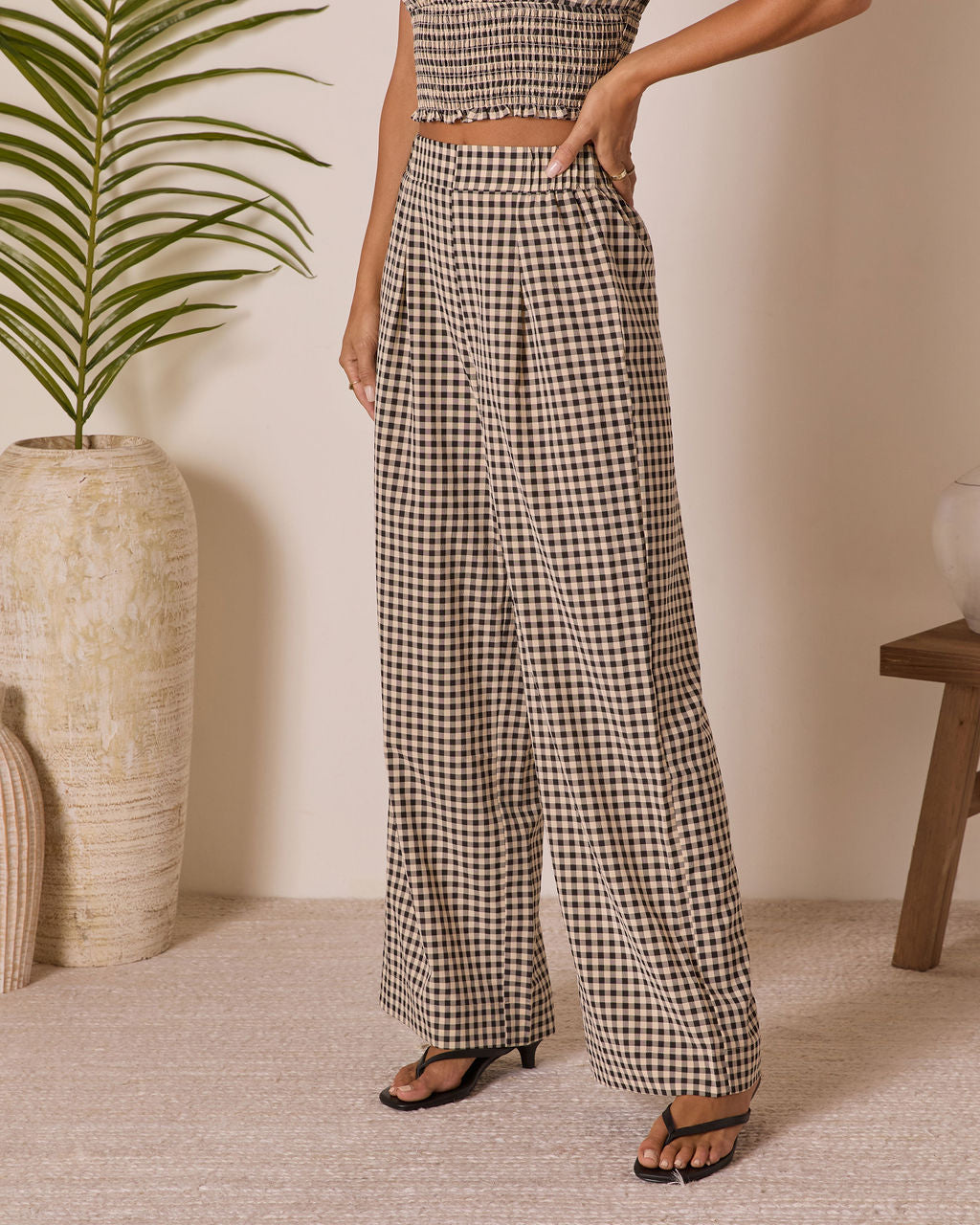 Salanah Wide Leg Gingham Pants-Vogue Logic
