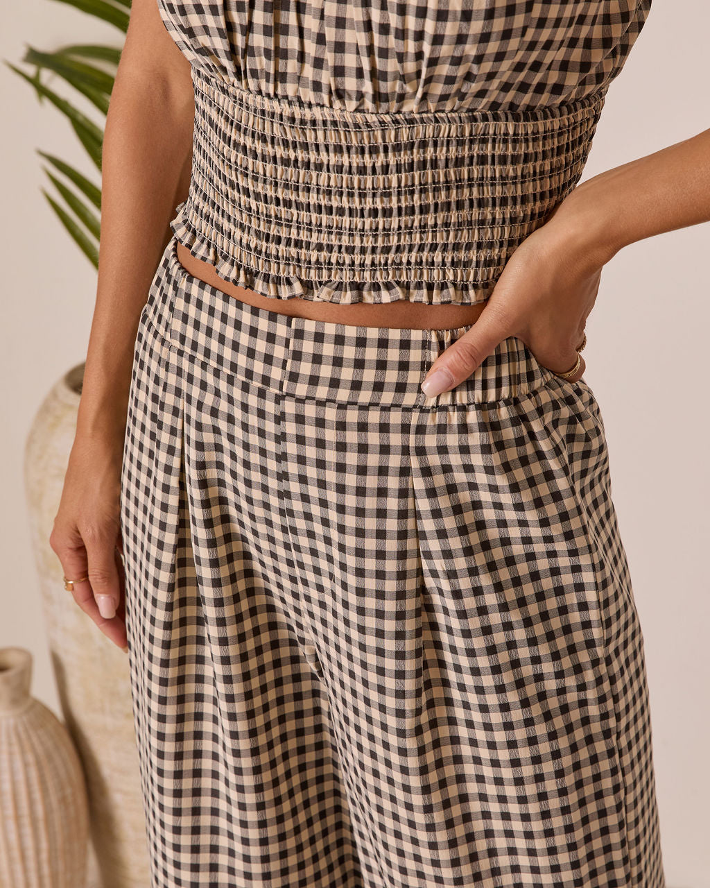Salanah Wide Leg Gingham Pants-Vogue Logic