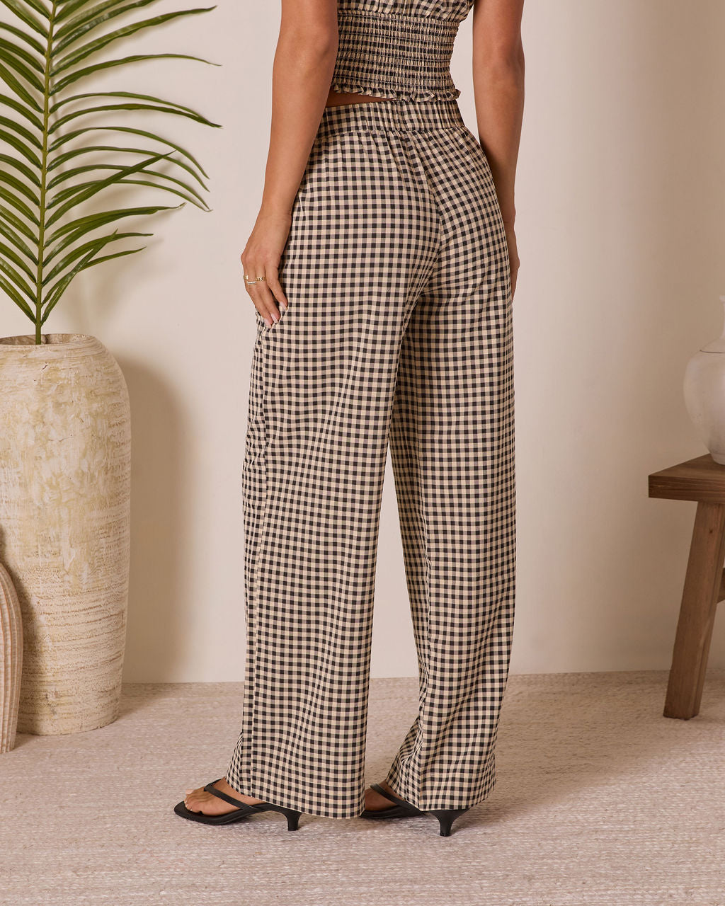 Salanah Wide Leg Gingham Pants-Vogue Logic