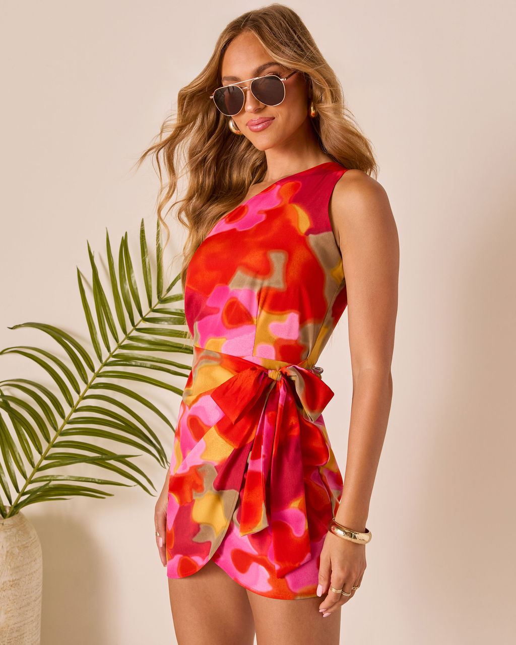 Tropic Kiss One Shoulder Wrap Mini Dress-Vogue Logic