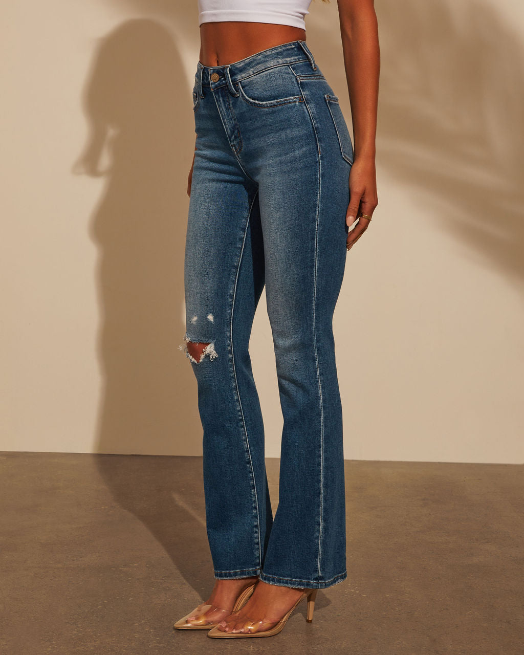 Kylee High Rise Distressed Flare Jeans-Vogue Logic